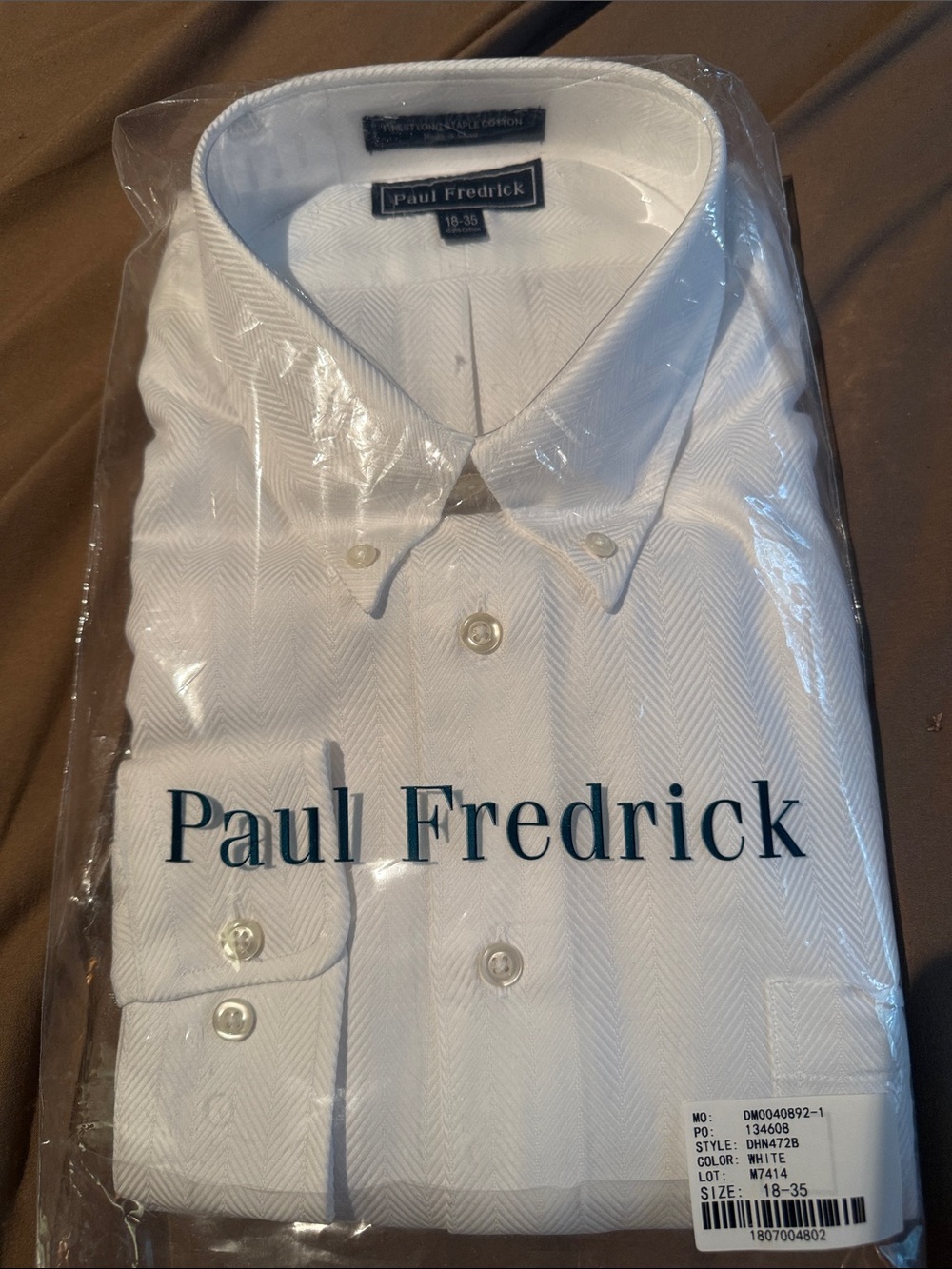 Paul Fredrick White Herringbone Button-Down Cotton Dress Shirt 18/35